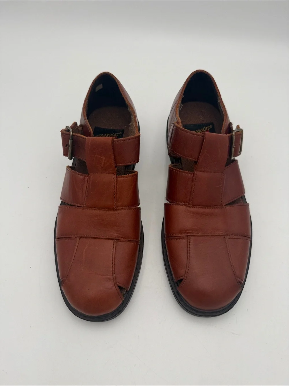 Vintage AEROSOLES Men's Chestnut Brown Leather Slip-On Fisherman Loafers 9M Y2K